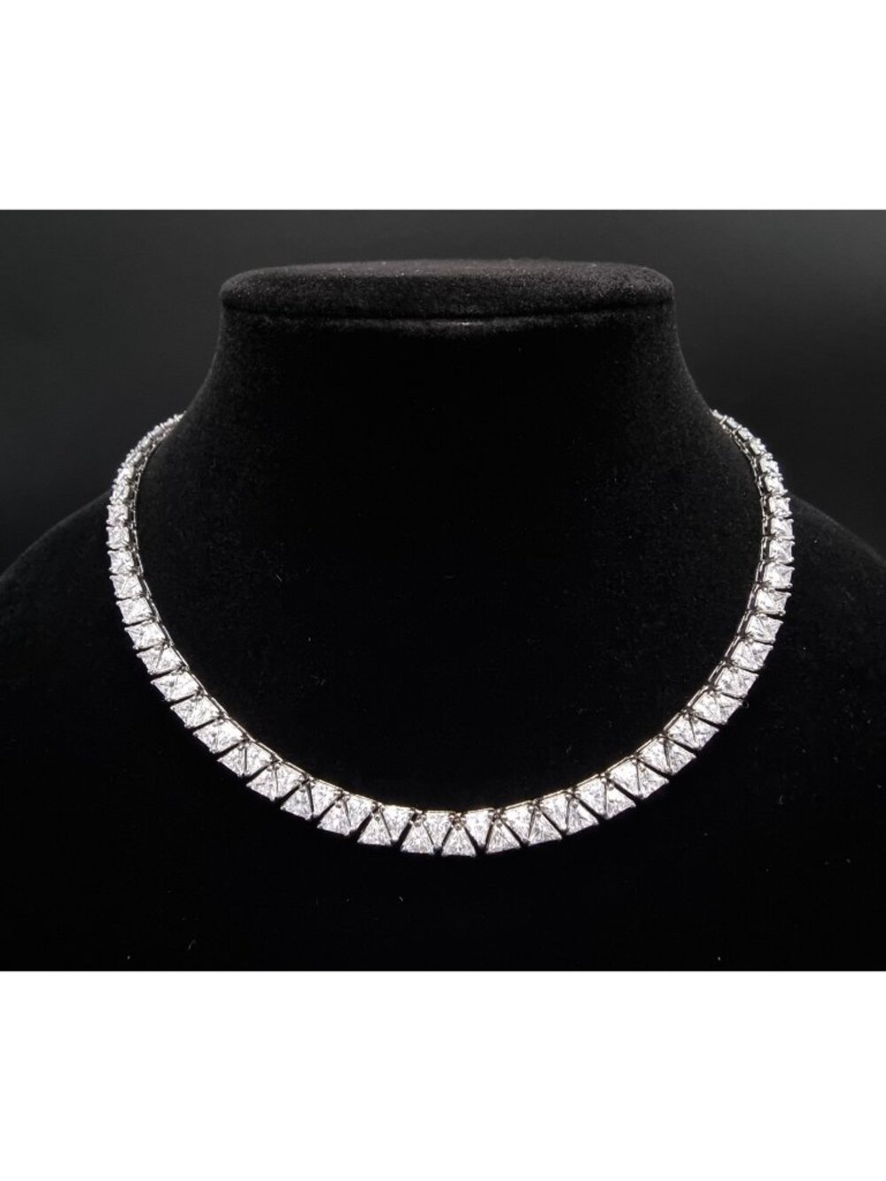 Vintage Early 2000s ZC 925 Sterling Silver Necklace With Trillion-Cut CZ Stones
